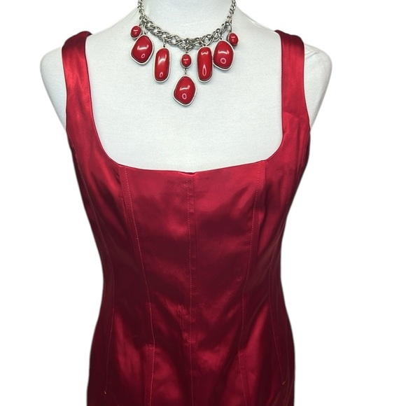 A.B.S Evening Allen Schwartz Satin Dress Red - Picture 3 of 8